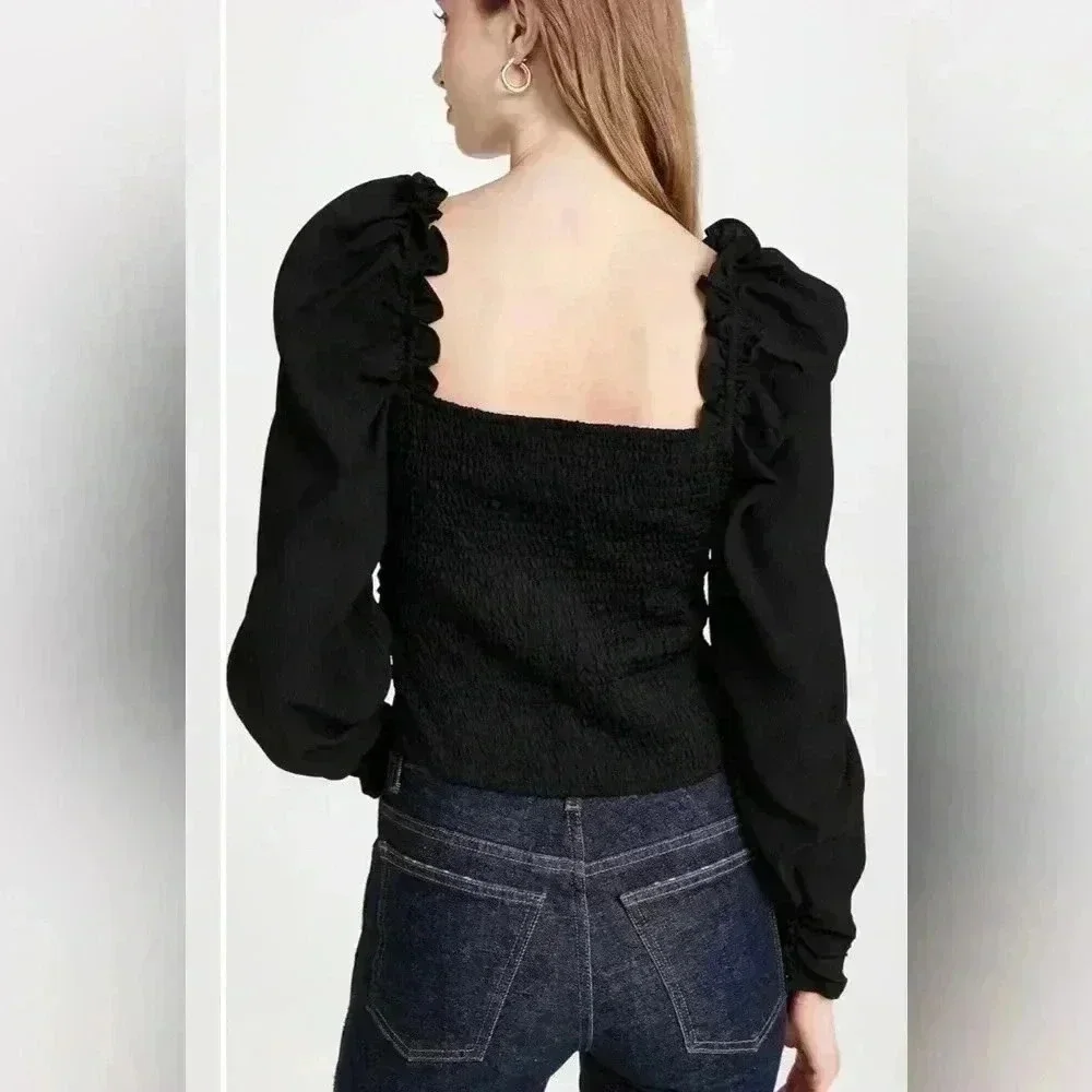 ASTR the Label Square neck puff sleeve blouse, Black Large